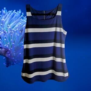 Ann Taylor small sleeveless blue, black, white polyester woman's blouse.